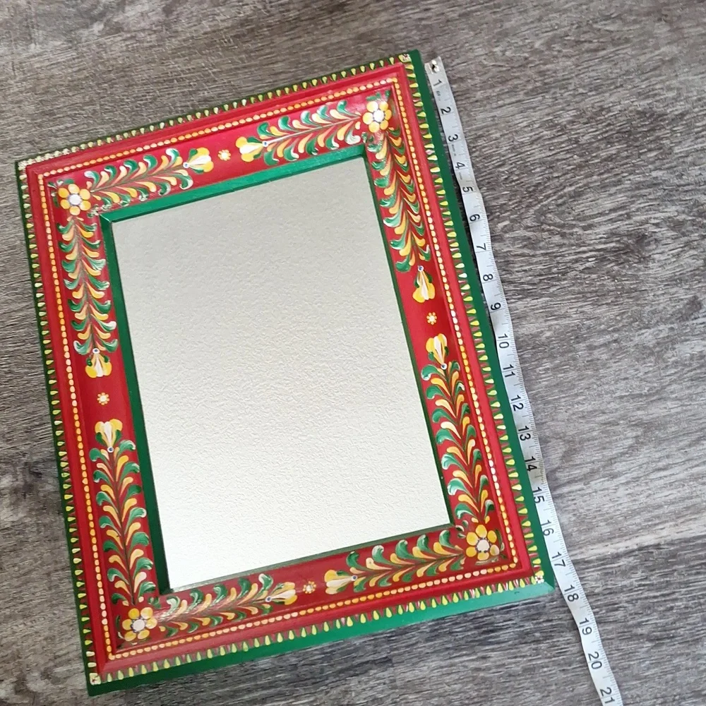 Vtg signed handmade handpainted mirror 18x14